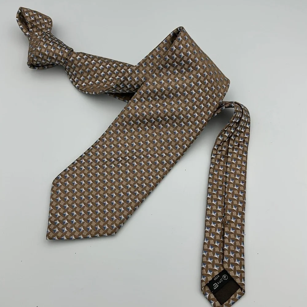 Ermenegildo Zegna Brown Geometric Patterned Men's Tie